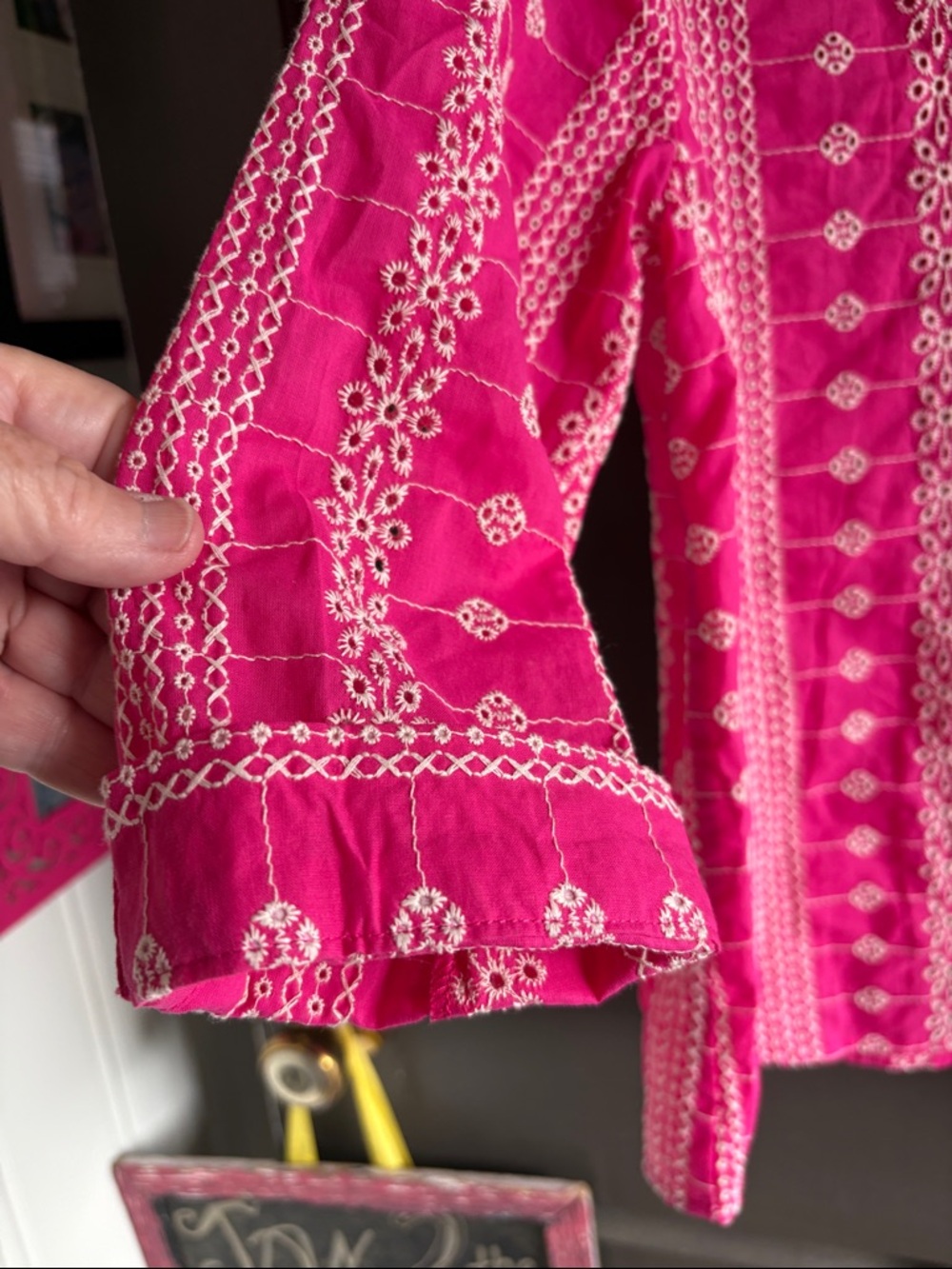 Bright Pink Embroidered Button-Up Shirt NWT - Picture 3 of 5